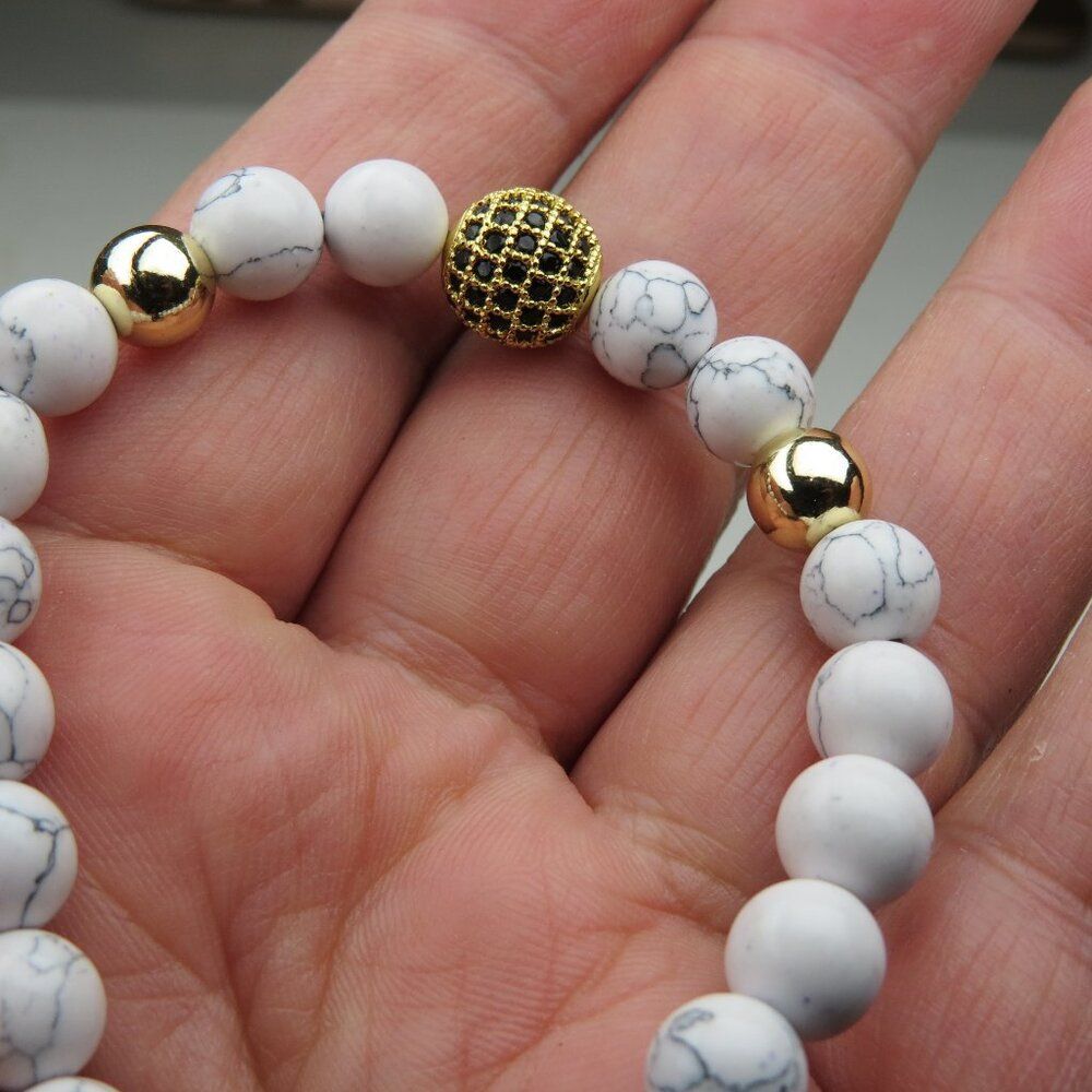 $100 White Agate 18k plated cz stted beaded Bracelet